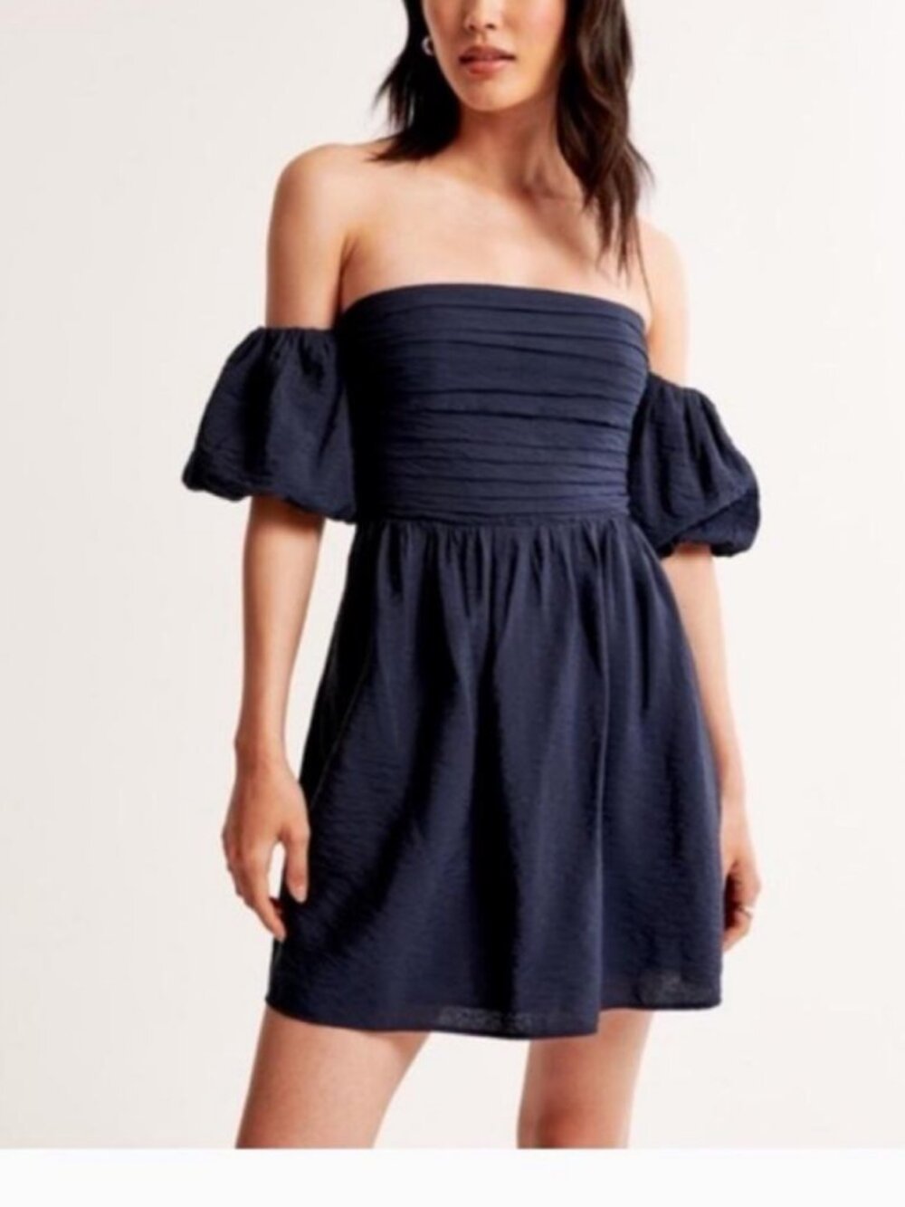 Abercrombie & Fitch Women's Navy Ruched Off the Shoulder Mini Dress